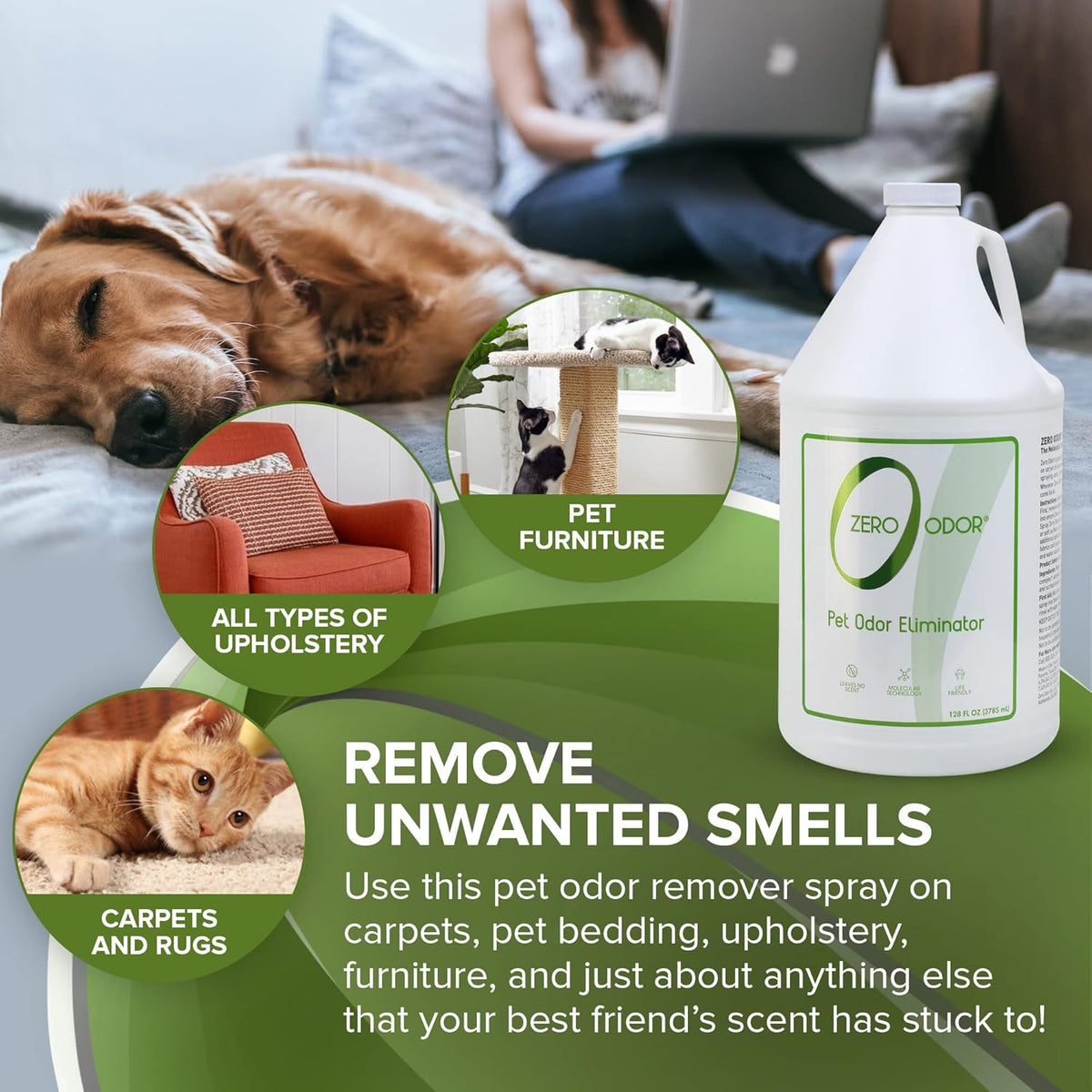 Zero Odor - Pet Odor Eliminator for strong odor, Eliminate Air & Surface Odors – Patented Molecular