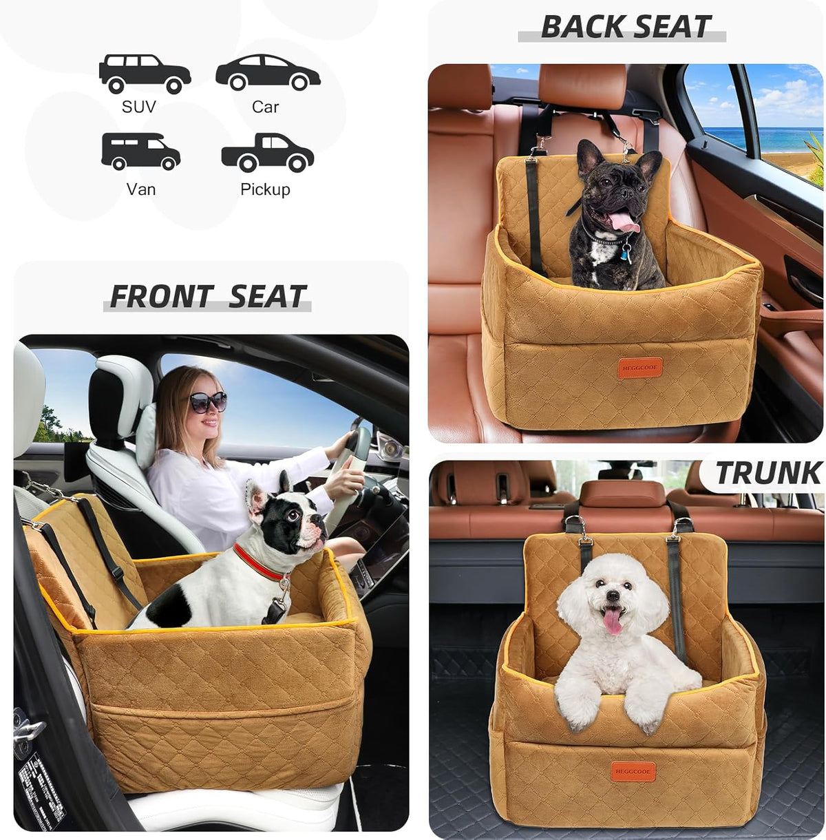 Dog Car Seat for Small Medium Dogs, Memory Foam Dog Booster Seats with Thick Cushion for Dogs Under