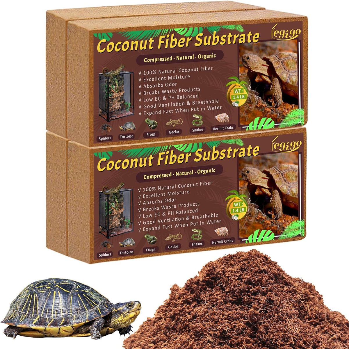 Legigo 4 Pack Compressed Coconut Fiber Substrate - 100% Organic Coconut Fiber Brick Bedding for