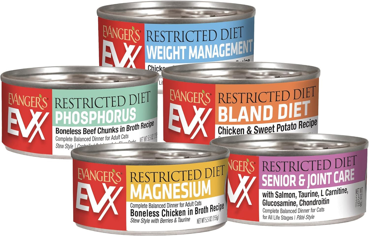 Evanger’s EVX Restricted Diet Senior and Joint Health Canned Cat Food – 24 Count, 5.5 oz Cans Each