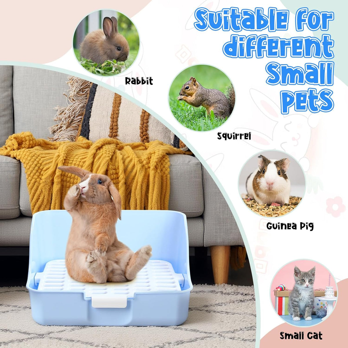 15 Pcs Rabbit Starter Kit Small Rabbit Litter Box Animal Grooming Kit Bunny Toys Bowl Blankets with