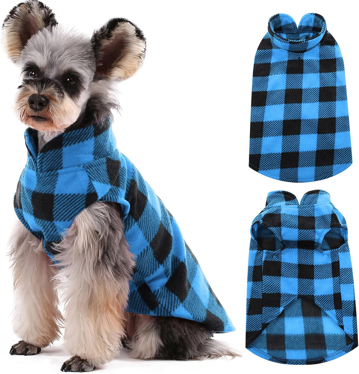 Kuoser Dog Fleece Vest,Warm Plaid Dog Sweater with Leash Hole,Soft Turtleneck Winter Pet Jacket