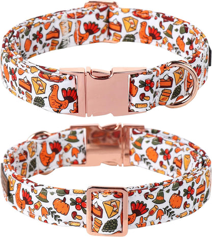 Lionet Paws Thanksgiving Dog Collar, Cute Fall Dog Collar for Medium Dogs, Adjustable Cotton Pet