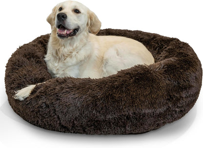 Best Friends by Sheri Original Calming Donut Dog and Cat Bed, Shag Faux Fur, Dark Brown, (36in x