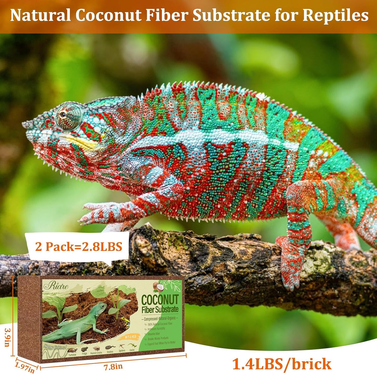 Riare 2 Pack Natural Coconut Fiber Substrate for Reptile- Premium Compressed Coconut Husk Terrarium