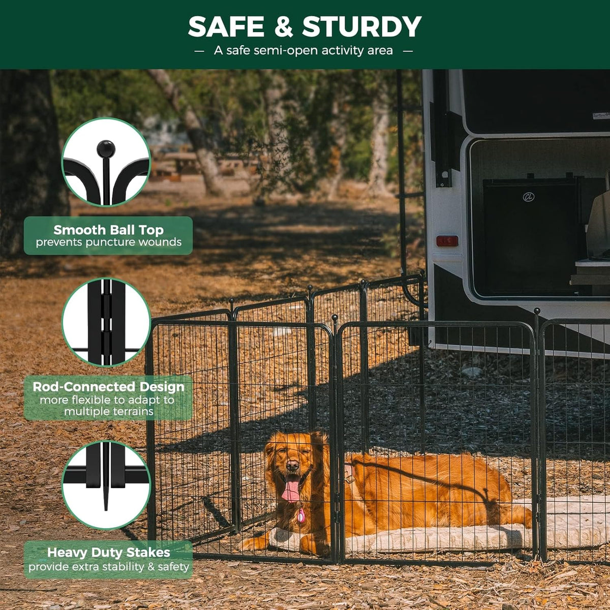 FXW Rollick Unleashed Dog Playpen for Indoor, Yard, RV Camping, 50 inch 32 Panels for Large Dogs