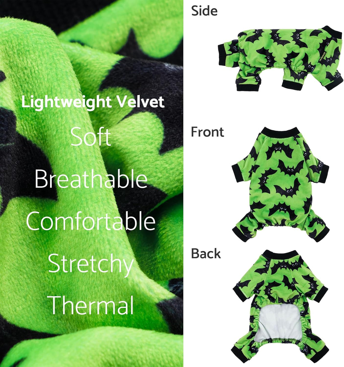 Fitwarm Halloween Bat Dog Pajamas, Funny Costumes for Small Dogs Boy Girl, Pet Outfit, Lime Green