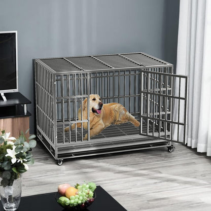 LEMBERI 48/38 inch Heavy Duty Indestructible Dog Crate, Escape Proof Dog Cage Kennel with Lockable