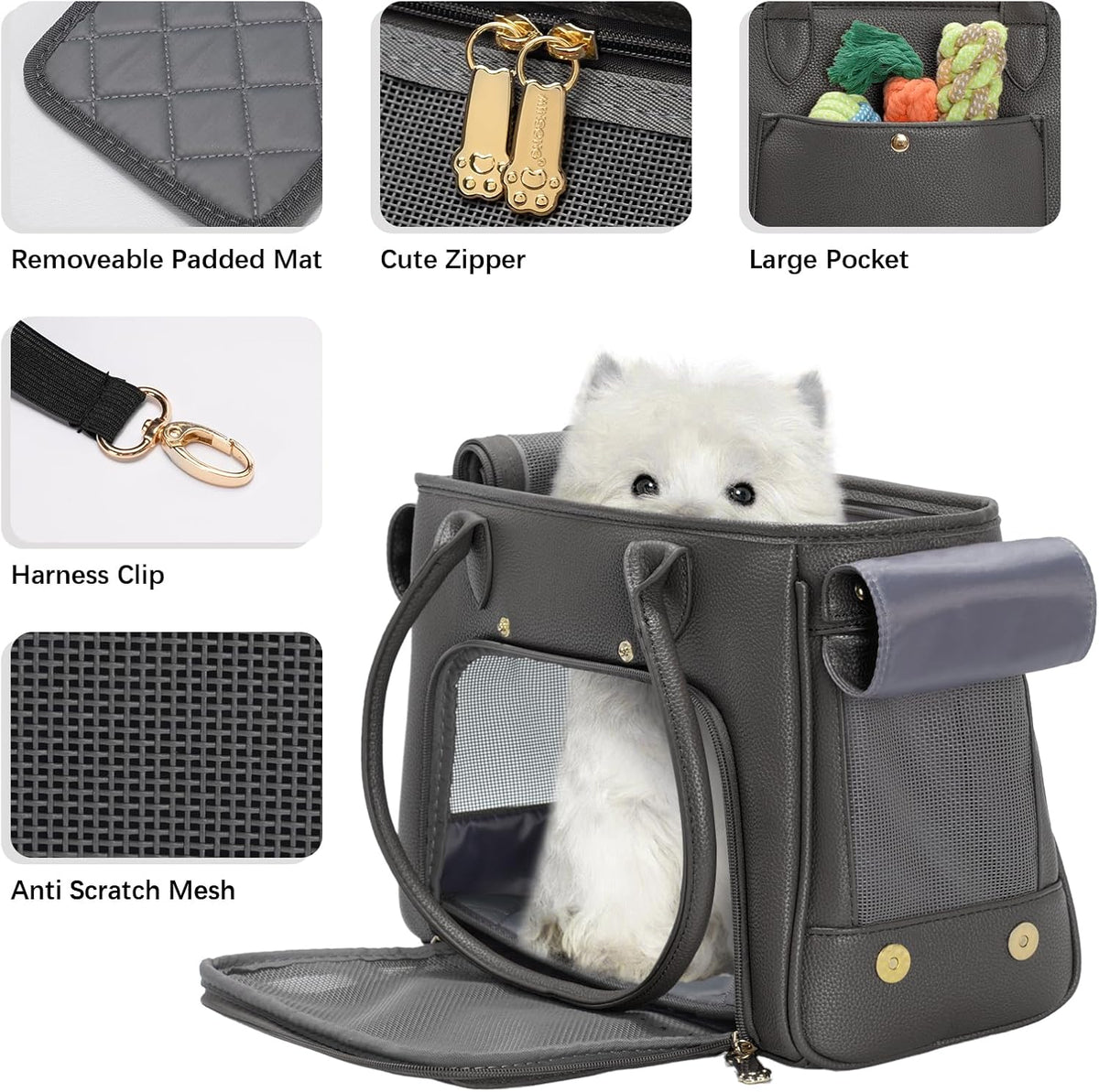 Minsong Fashion Pet Carrier Purse for Small Cat and Dog, Luxury Pu Soft-Sided Tote Bag with Large