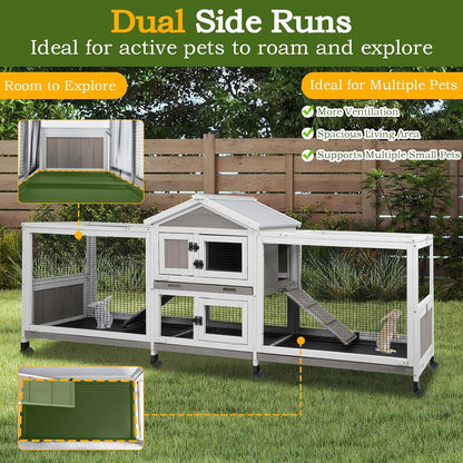 Double Rabbit Hutch Outdoor Indoor Large Bunny Cage with Dual Side Runs, 2-Story Wooden Hutch with