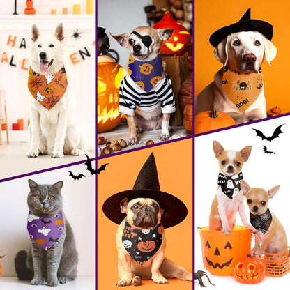 100 Pieces Halloween Dog Bandanas Bulk Pumpkin Ghost Bandanas for Dogs Soft Triangle Bibs