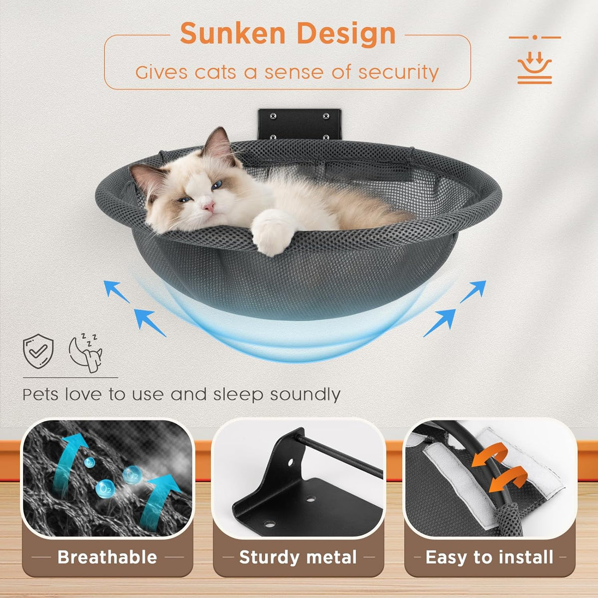 Cat Hammock Wall Mounted, Foldable & Stable Cat Beds- Breathable Cat Wall Shelves for Sleeping