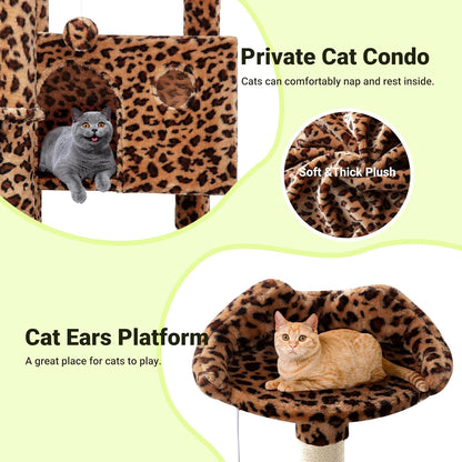 Allewie 64 Inches Cat Tree Tower/Multi-Level Activity Center for Indoor Big Felines/2 Plush