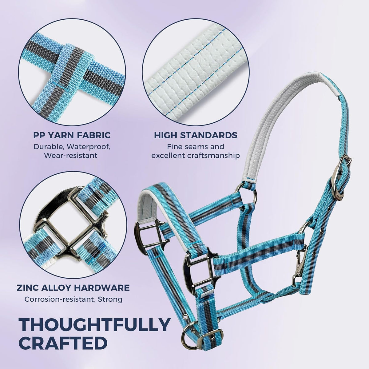 JWODVNTH Adjustable Horse Halter with PP Webbing, Durable Horse Halters with Zinc Alloy Hardware