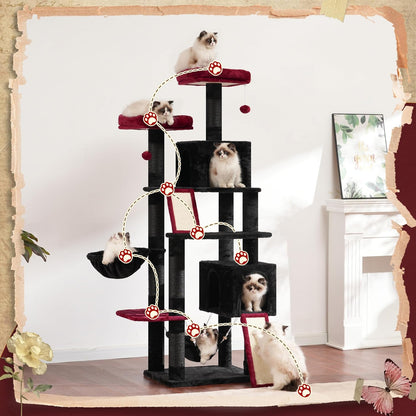 Cat Tree for Indoor Cats, 71'' (180cm) Multi-Level Cat Tower for Large Adult, Gothic Sturdy Cat