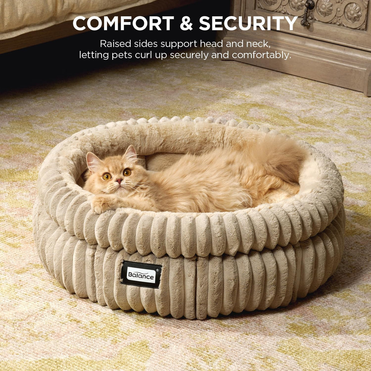 BALANCE Cat Bed Kitten Bed, Washable Round Cat Beds for Indoor Cats,Super Soft Plush Faux Fur Pet