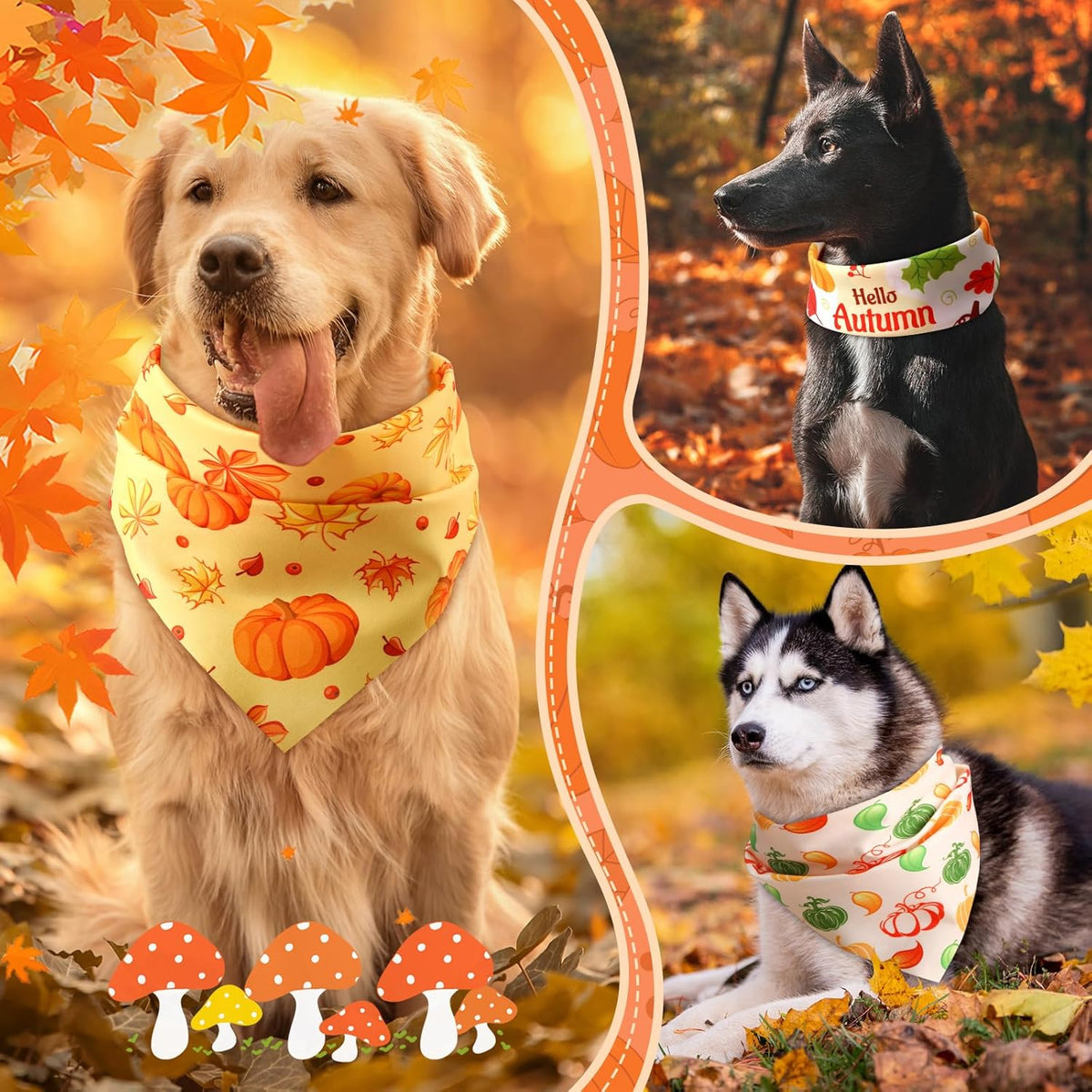 Chunful 100 Pieces Fall Dog Bandanas Bulk Autumn Pet Bandanas with Pumpkin Patterns Triangle Scarf