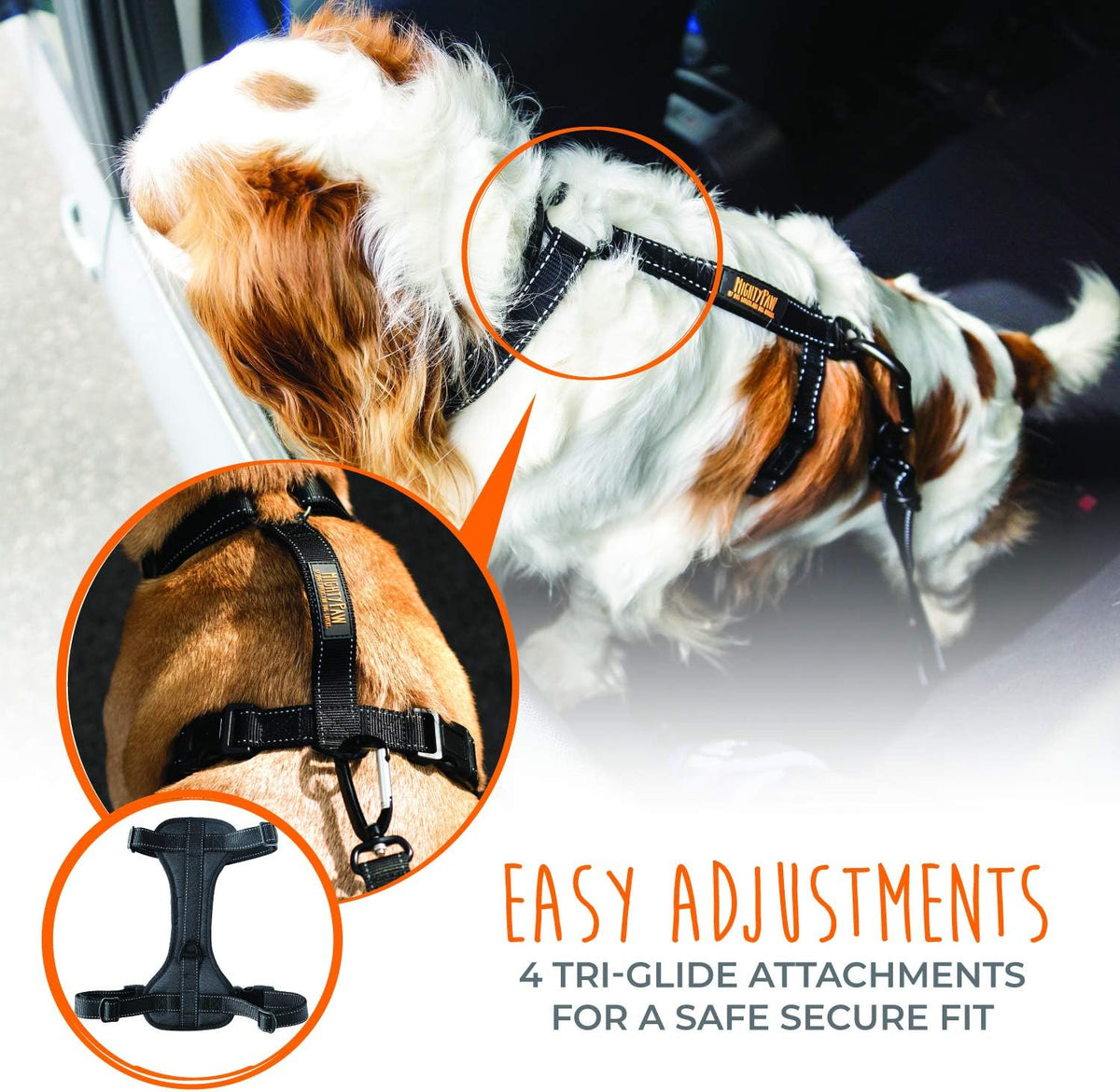 Mighty Paw Dog Car Harness - Vehicle Safety Gear - 2 Leash Attachment - Adjustable Straps