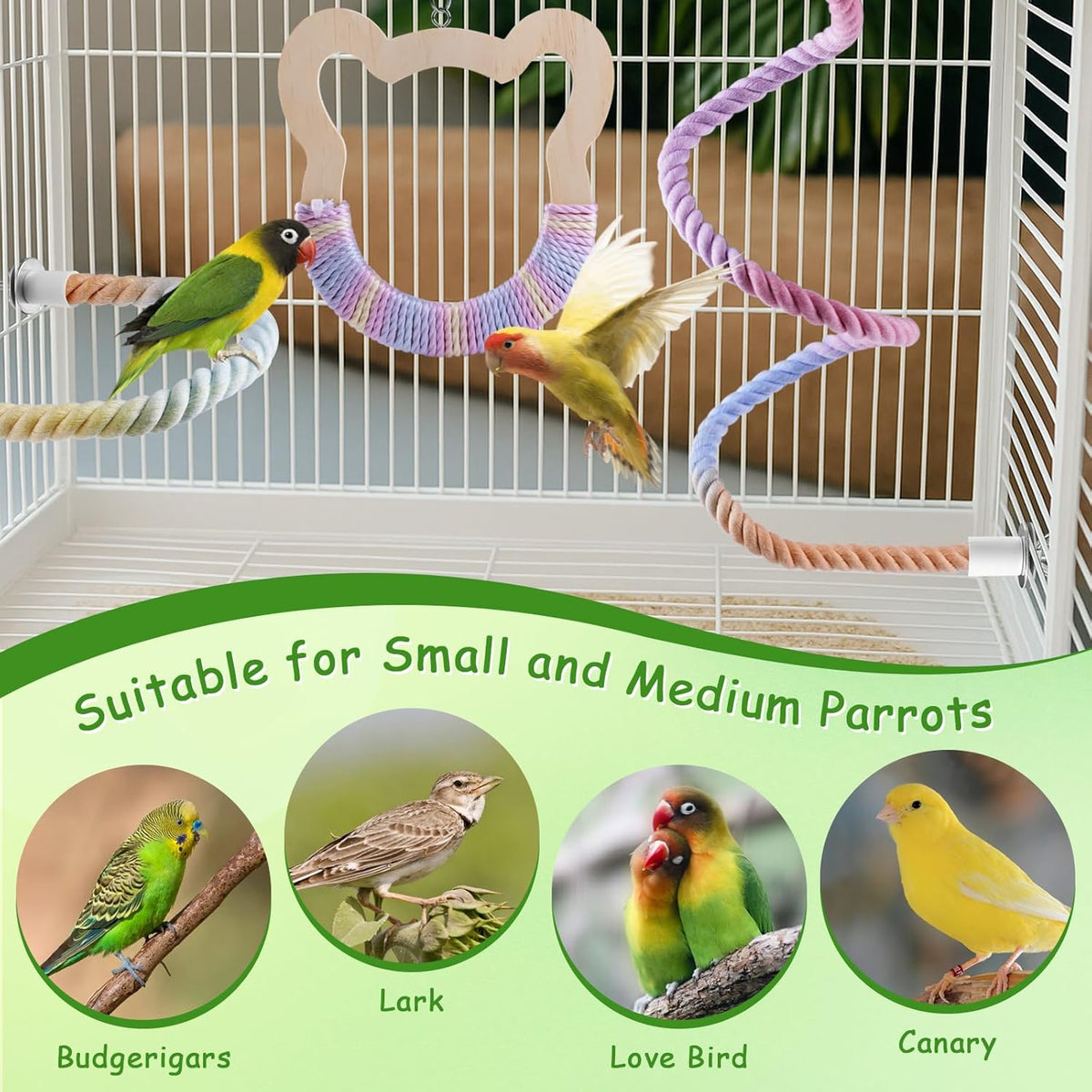 3 Pcs Gradient Bird Perching Rope Set, Bendable Bird Perching Rope for Parrot Cage, Gradient Wooden