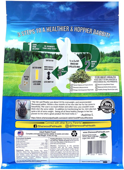 Sherwood Pet Health Adult Rabbit Food Alfalfa Timothy Hay-Based Blend 10 lbs, Grain and Soy-Free