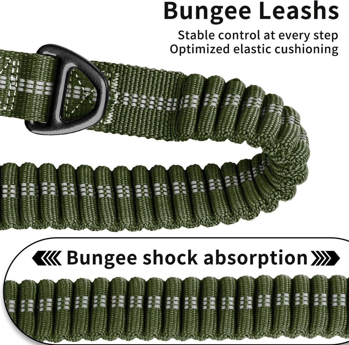 Heavy Duty Tactical Bungee Dog Leash, 4-6FT Shock Absorbing Tactical Dog Leash with 2 Padded