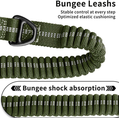 Heavy Duty Tactical Bungee Dog Leash, 4-6FT Shock Absorbing Tactical Dog Leash with 2 Padded