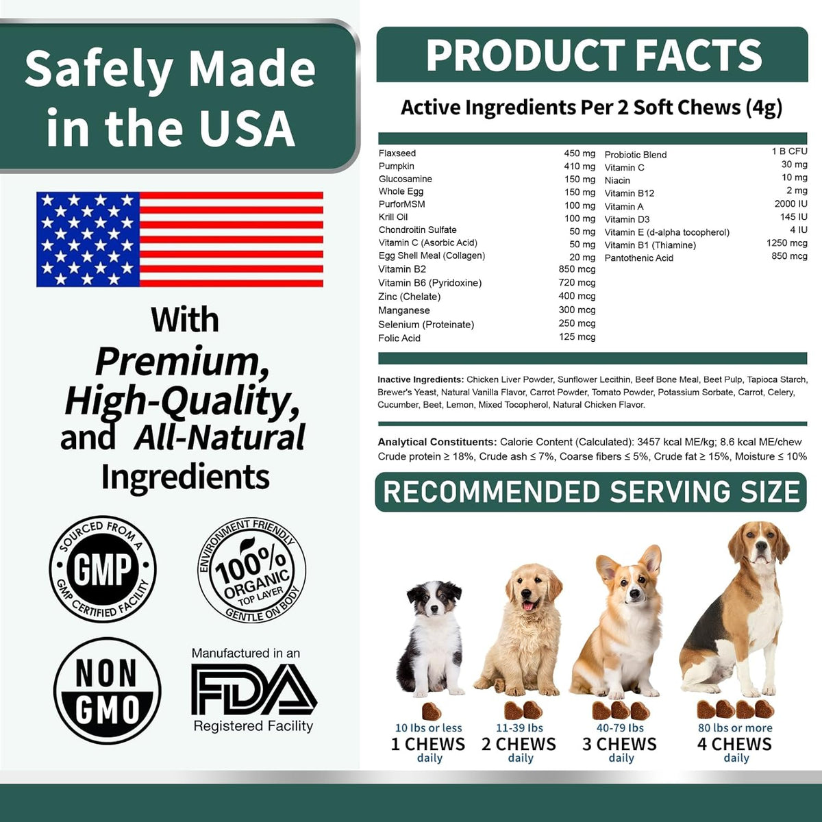 Dog Multivitamin, Glucosamine Chondroitin for Dogs, Dog Vitamins and Supplements, Probiotics, Krill