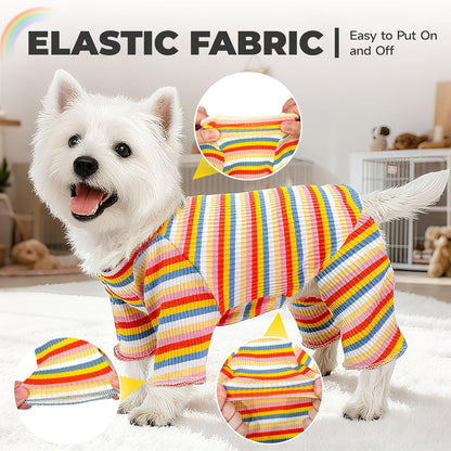BAEJMJK Striped Dog Pajamas Stretchy Cute Four-Legged Boy Girl Dog Clothes with Sleeves Comfortable