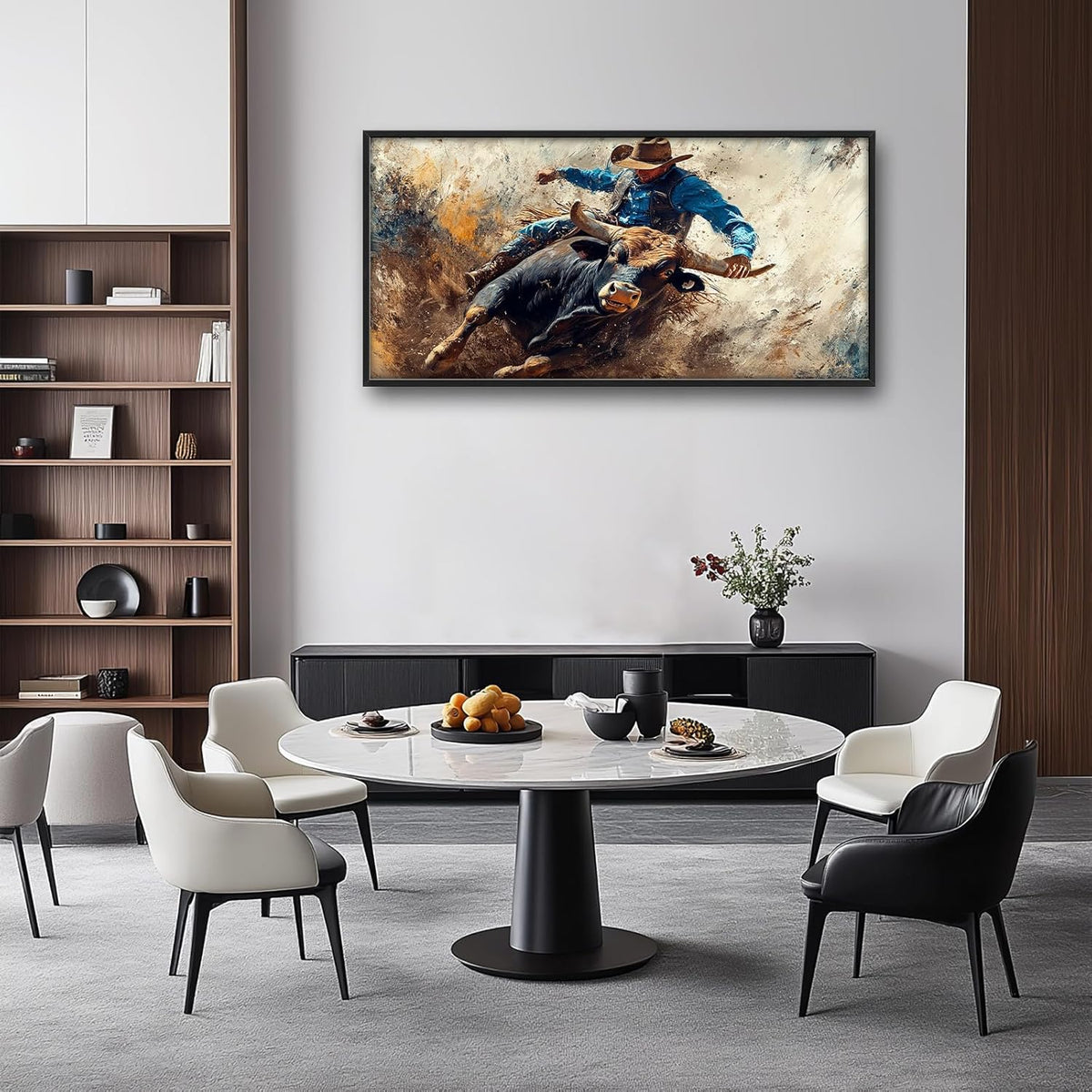 Framed Large Western Cowboy Wall Art, Oversized Rustic Cow Wall Decor for Living Room, Dusty Canvas