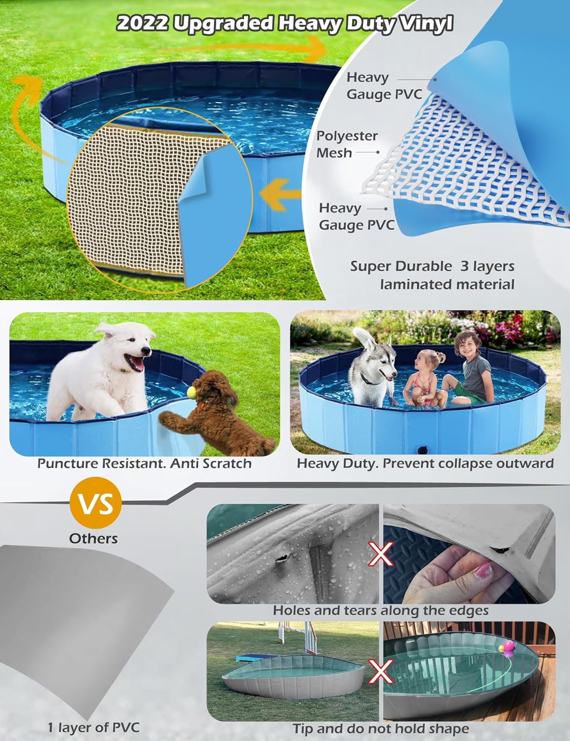 Jasonwell Foldable Dog Pool Collapsible Hard Plastic Dog Swimming Pool Portable Kiddie Pool Pet