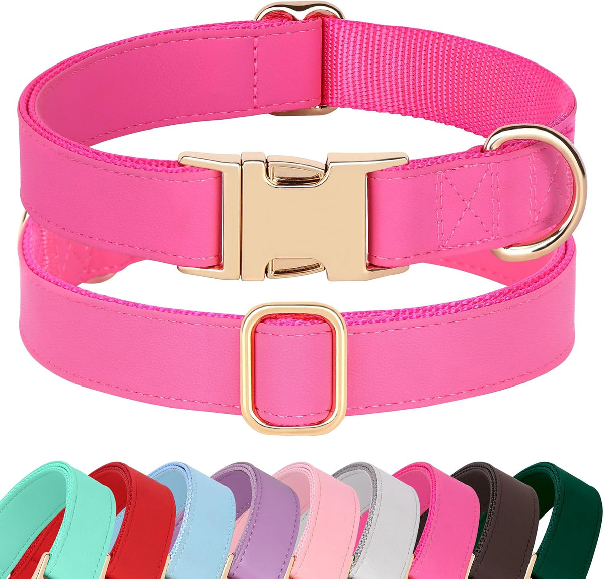 PET ARTIST Soft PU Leather Dog Collar, Bright & Stylish Hot Pink Dog Collar Girl with Quick Release