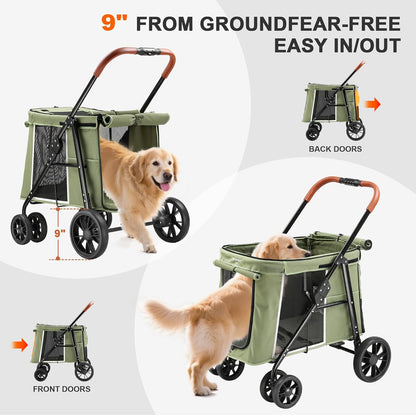 Medium Dog Stroller, Dual Entry One-Touch Folding,Small and Medium Pet Stroller,360° Rotating Front