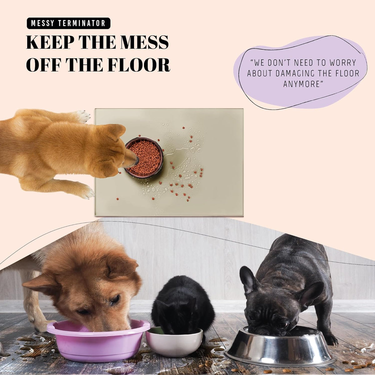 AVERYDAY 23x16'' Silicone Dog Mat for Food and Water, 0.63'' Edge Dog Food Bowl Mats for Floor