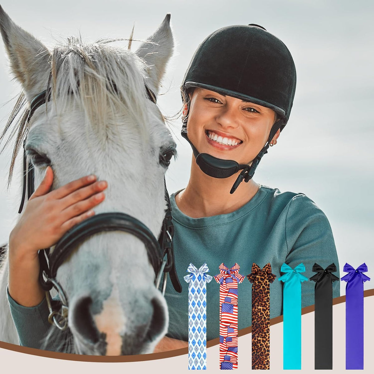 6 Pcs Horse Tail Bag Breathable Guard 22" Slip on Horse Care Tail Wrap 2 Strand Closure Straps