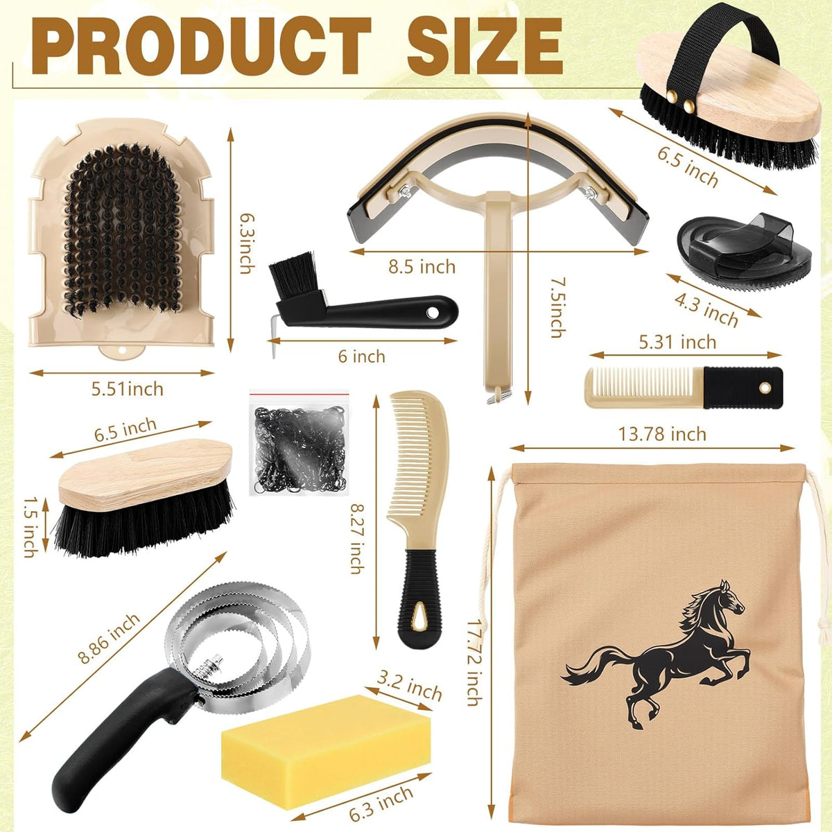 Abbylike 12 Pieces Horse Grooming Kit Racing Festival Tack Room Supplies Horse Brush Sets Equine