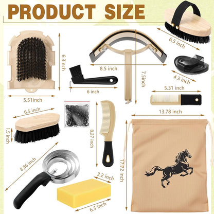 Abbylike 12 Pieces Horse Grooming Kit Racing Festival Tack Room Supplies Horse Brush Sets Equine
