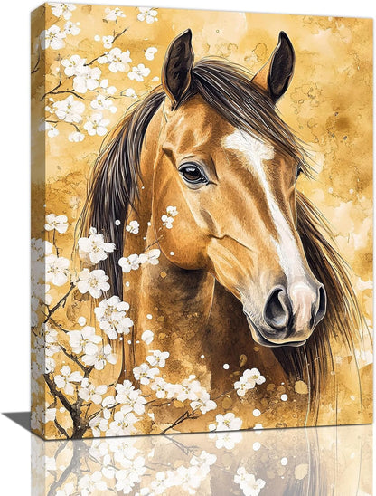 Horse Wall Art Canvas Rustic Horse Wall Decor Prints Framed Painting Farmhouse Flower Pictures