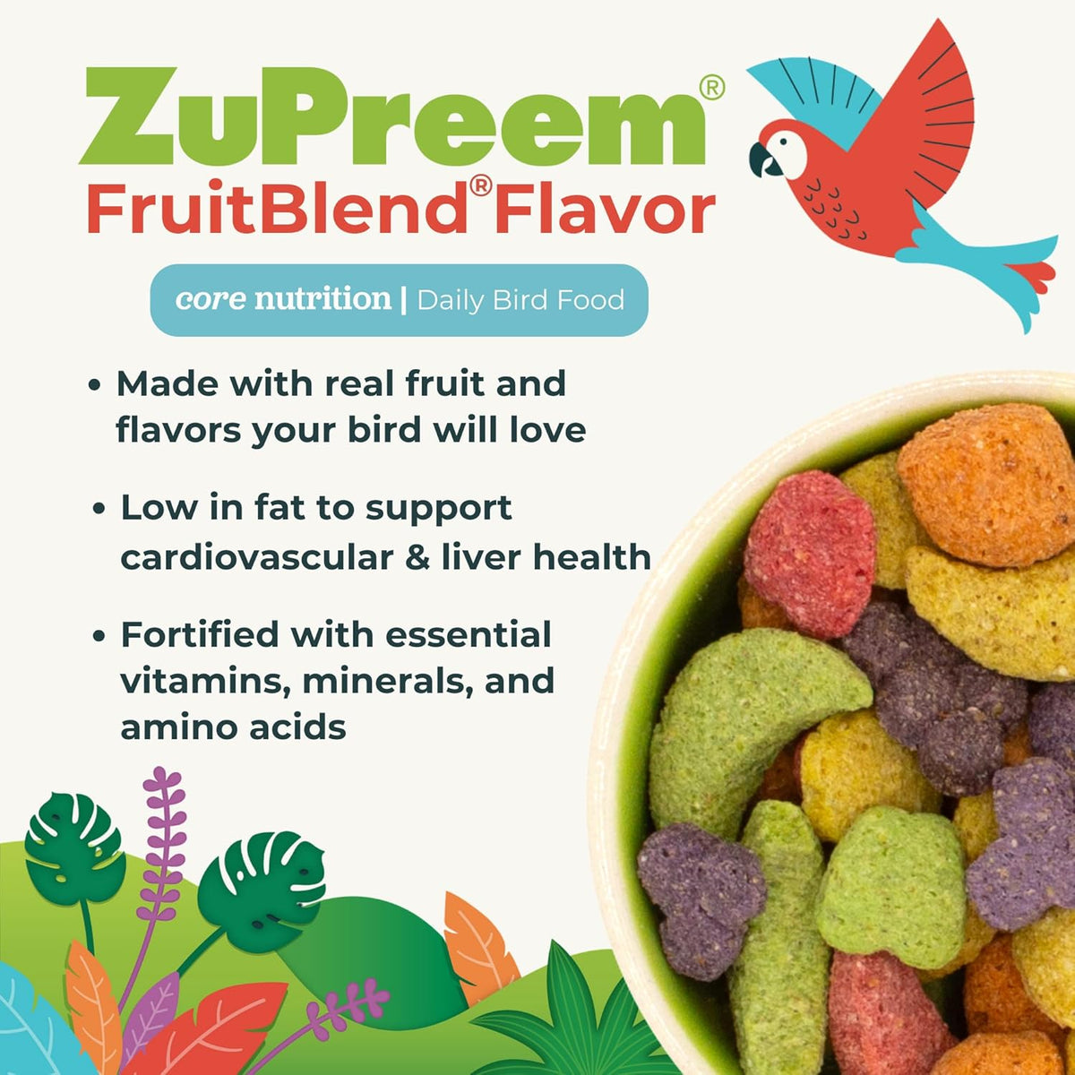 ZuPreem FruitBlend Bird Pellets, Daily Bird Food for Amazon, Cockatoo, Macaw, Core Nutrition for