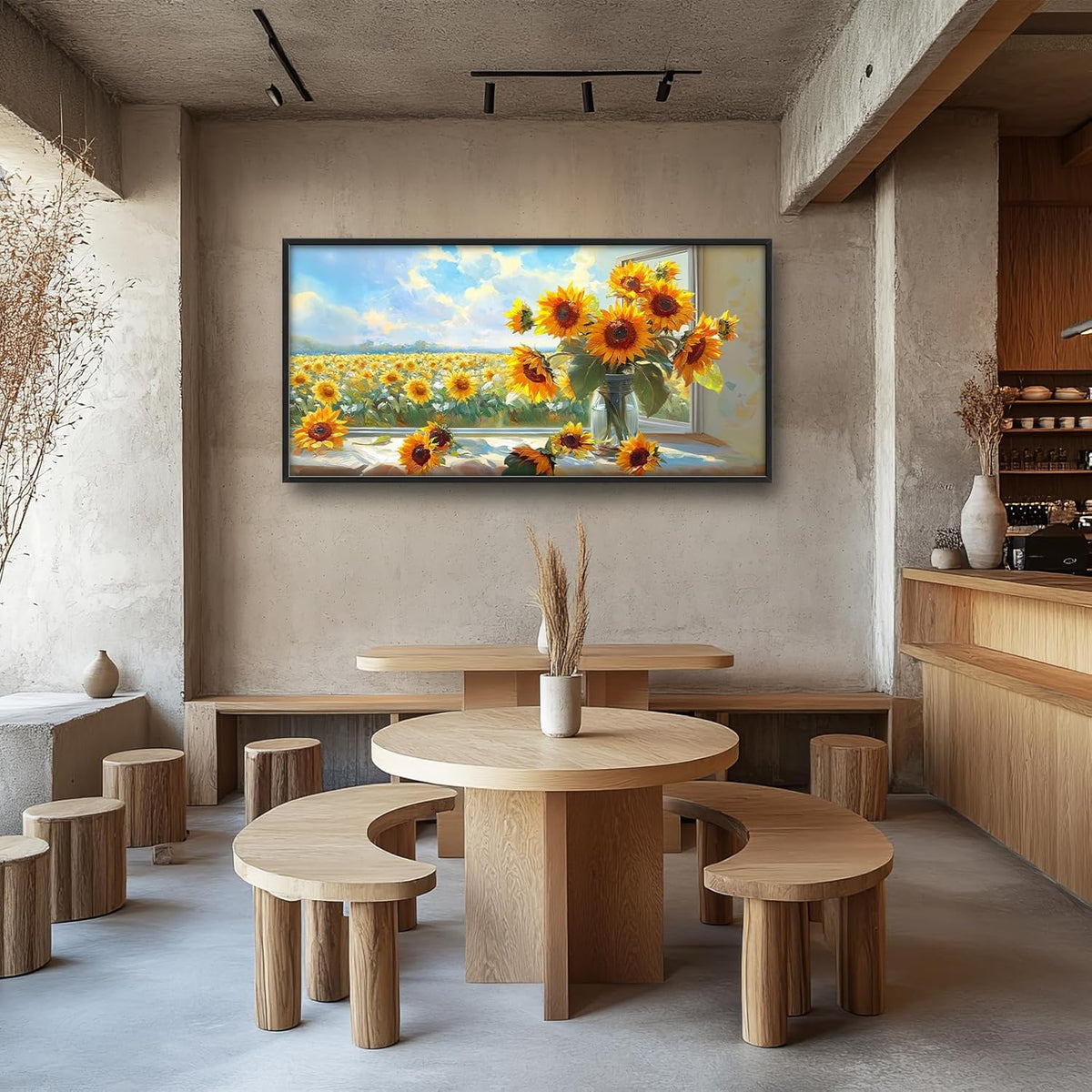 Large Sunflower Wall Art for Living Room, Framed Oversized Flower Field Wall Decor Nature Landscape