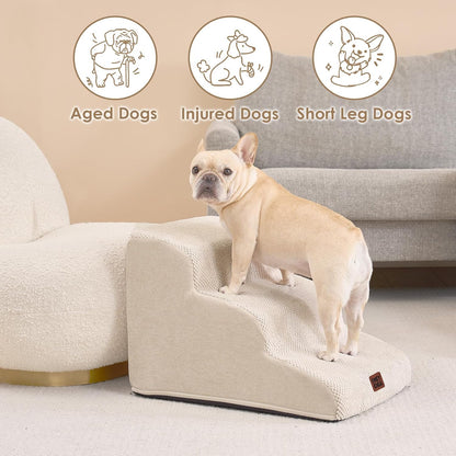 EHEYCIGA Curved Dog Stairs Ramp for Small Dogs 15.7" H, 3-Step Dog Steps for Couch Sofa and Chair