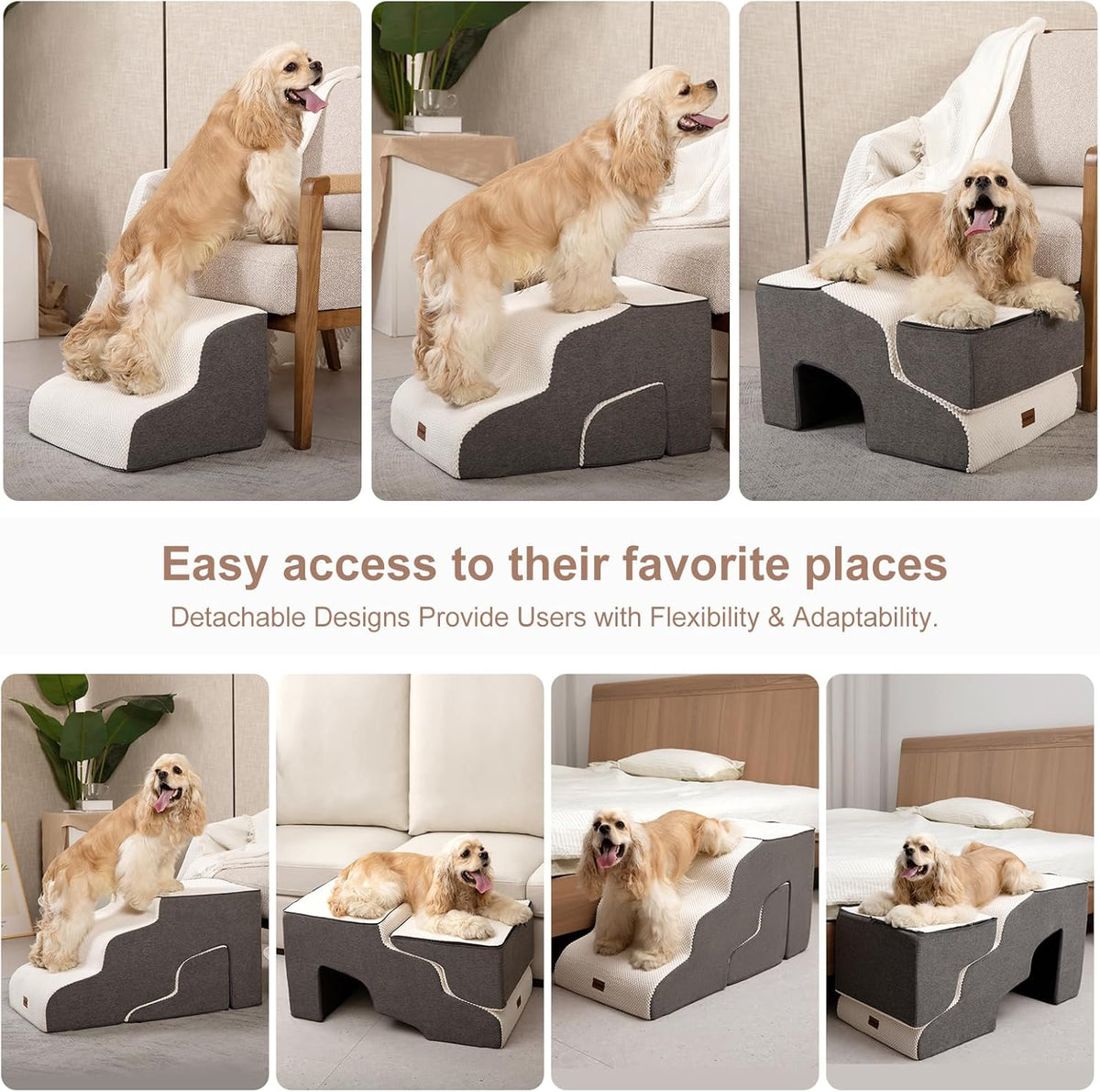 Dog Stairs for High Beds with Tunnel, 4-Step Dog Steps for Small Dogs and Cats, Foldable Pet Stairs