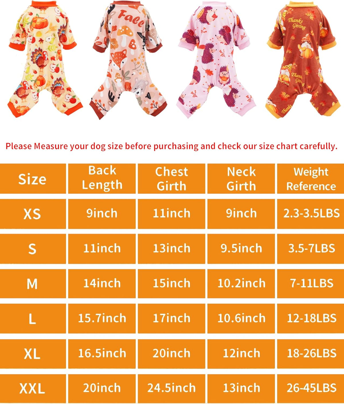 PET SHOW 4 Pack Fall Small Dog Pajamas Thanksgiving Clothes Doggies Girl Boy Soft Stretchy PJs