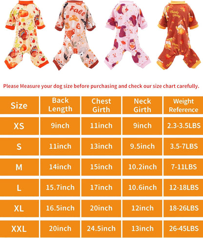 PET SHOW 4 Pack Fall Small Dog Pajamas Thanksgiving Clothes Doggies Girl Boy Soft Stretchy PJs