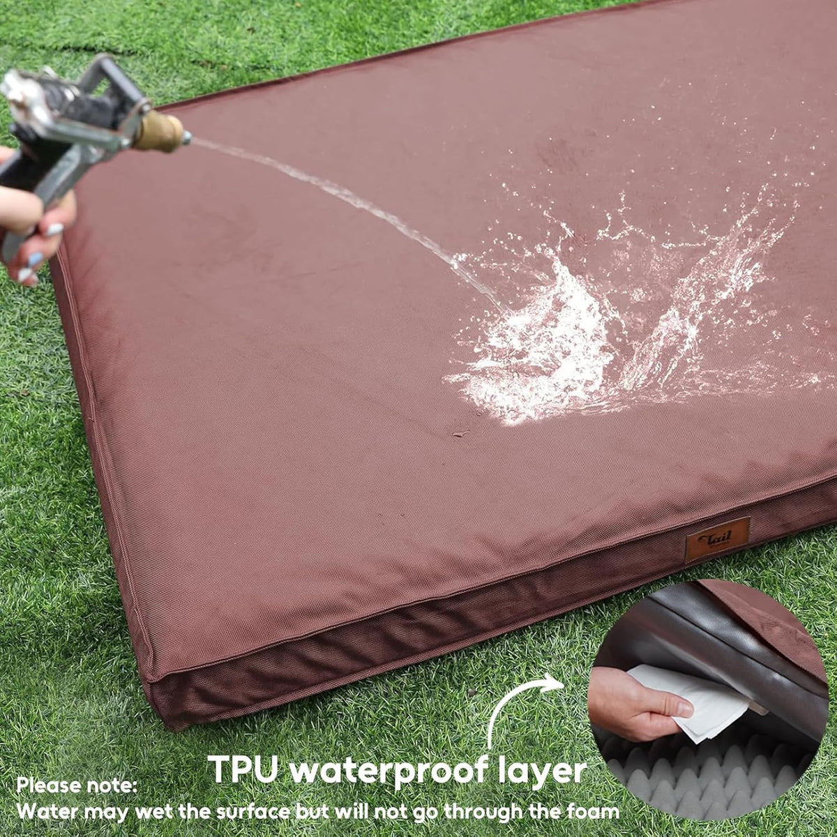 Outdoor Large Dog Bed, Waterproof Dog Bed for Large Dogs, Egg Crate Foam Pet Bed with Removable