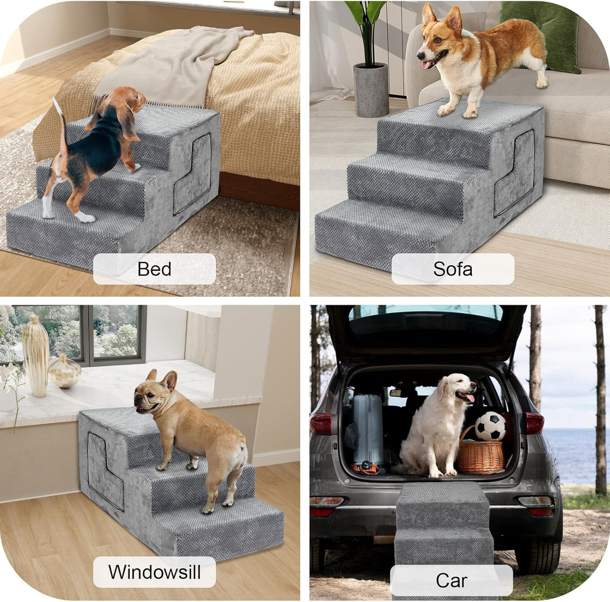 Dog Stairs for Small Dogs 23” H, 5-Step Dog Steps for High Bed, High-Density Foam Pet Stairs with