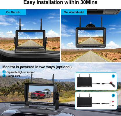 Fookoo HD 1080P 7-inch Wireless Backup Camera, 7" Split Screen Monitor + Rear View Licence Plate