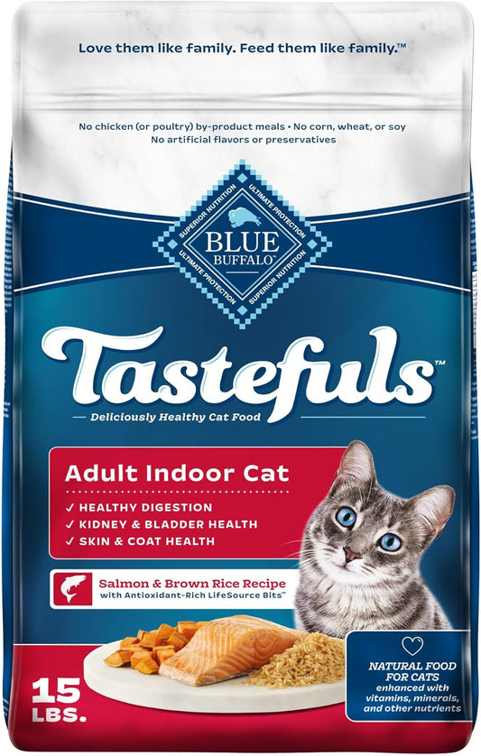Blue Buffalo Tastefuls Natural Dry Food for Adult Indoor Cats, Salmon & Brown Rice Recipe, 15-lb.