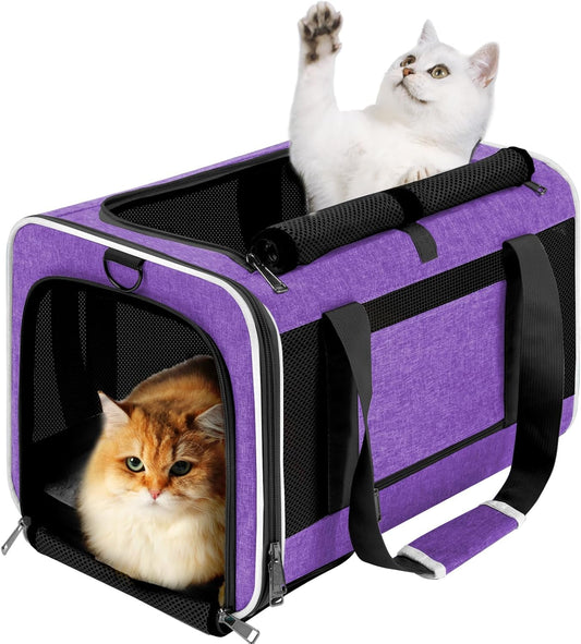 Pet Carrier for Large Cat 20 lbs+ / Soft Sided Small Dog 12 Pounds Travel Crate Top