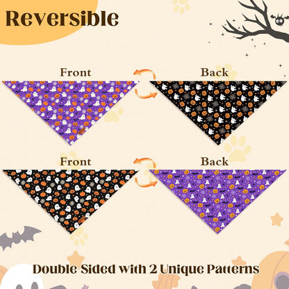 2 Pack Halloween Dog Bandanas,Leather Brand Logo, Double-Layed Soft Skin-Friendly Fabric, Autumn