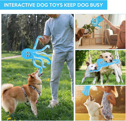 Squeaky Dog Toys Octopus Stuffed Crinkle Toy, Puppy Chew Toys for Teething, Durable Tug of War